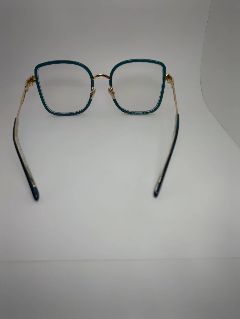 Margot. Stylish Teal Square Women's Eyewear with Gold Accents. Full Metal Frame.